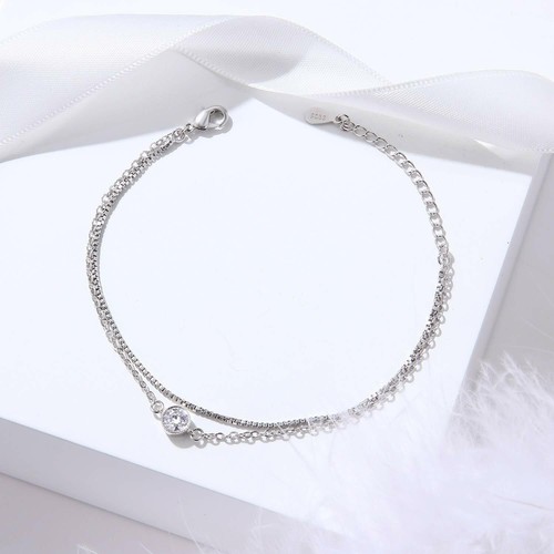 Bracelet Double Chain White Gold Plated 925 Sterling Silver Cubi - photo 3