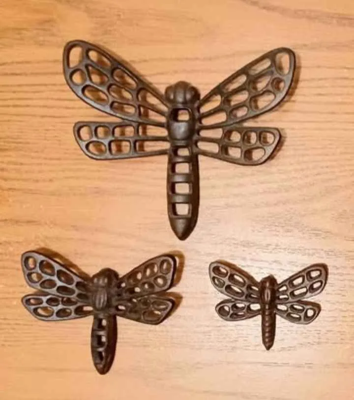 Handmade Cast Iron Dragonfly Set Wall Decor image indicator(2)