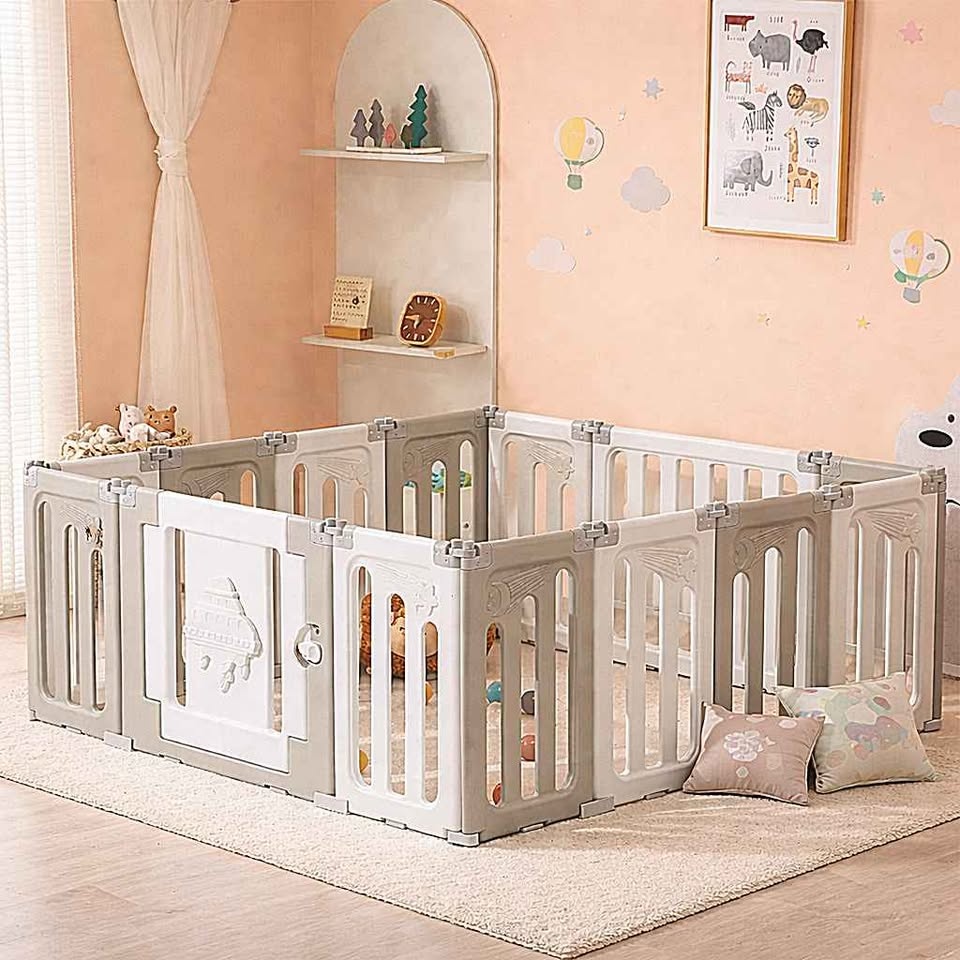 New in Box 14 Panel Foldable Baby Playpen (Grey/White)