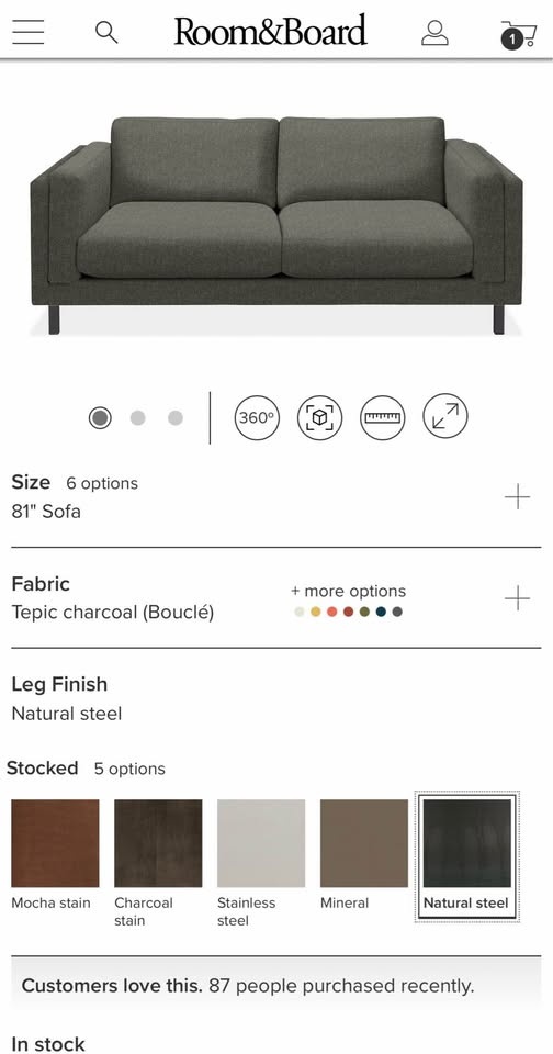 Room & Board Cade 81” Couch - photo 3