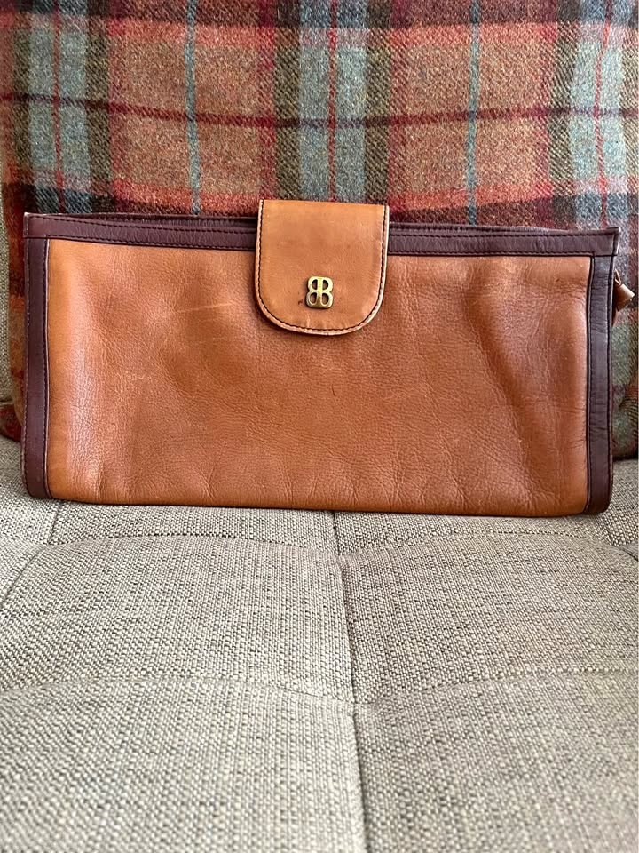 Vintage Leather Clutch with Brass Hardware