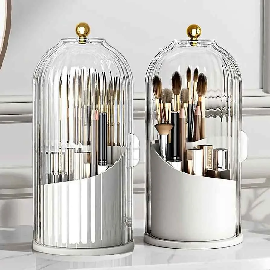 Makeup Brush Holder Organizer with Clear Lid 360 Rotating thumbnail