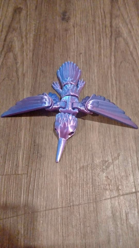 3D Printed Articulated Hummingbird Iridescent Purple Blue