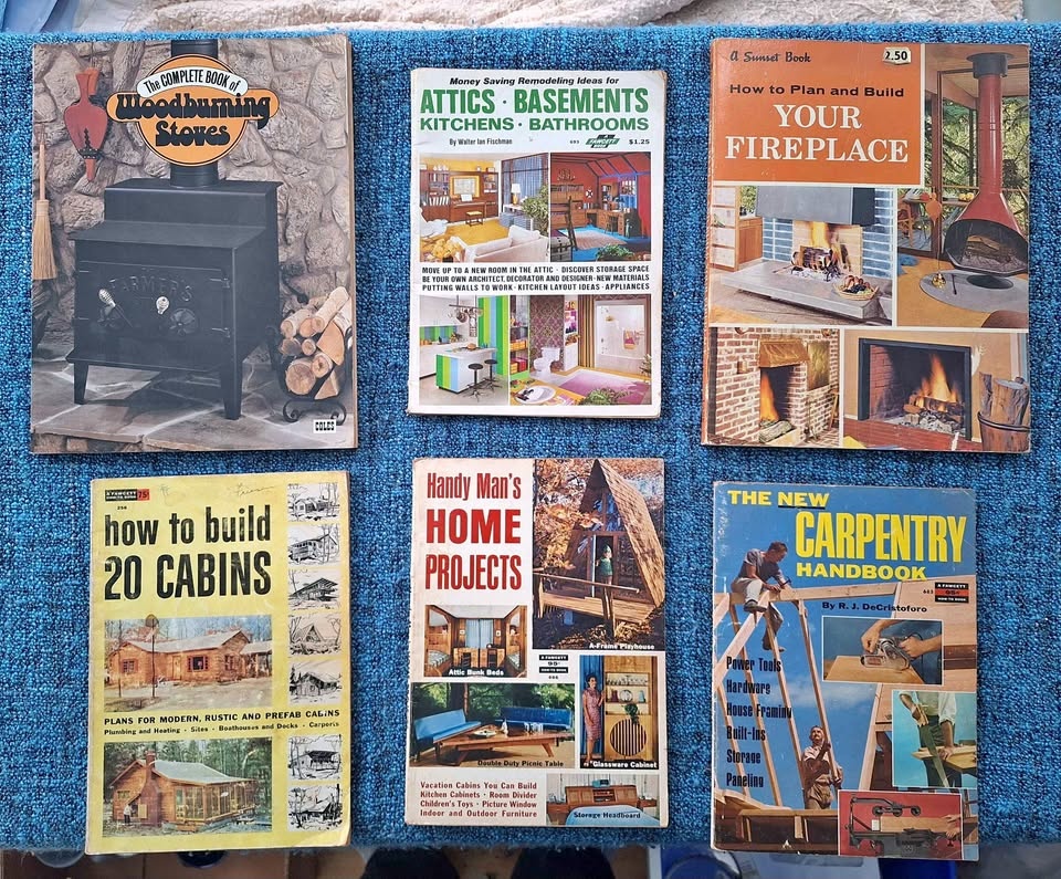 Vintage Home Improvement Books - Woodburning Stoves, Cabins, Car