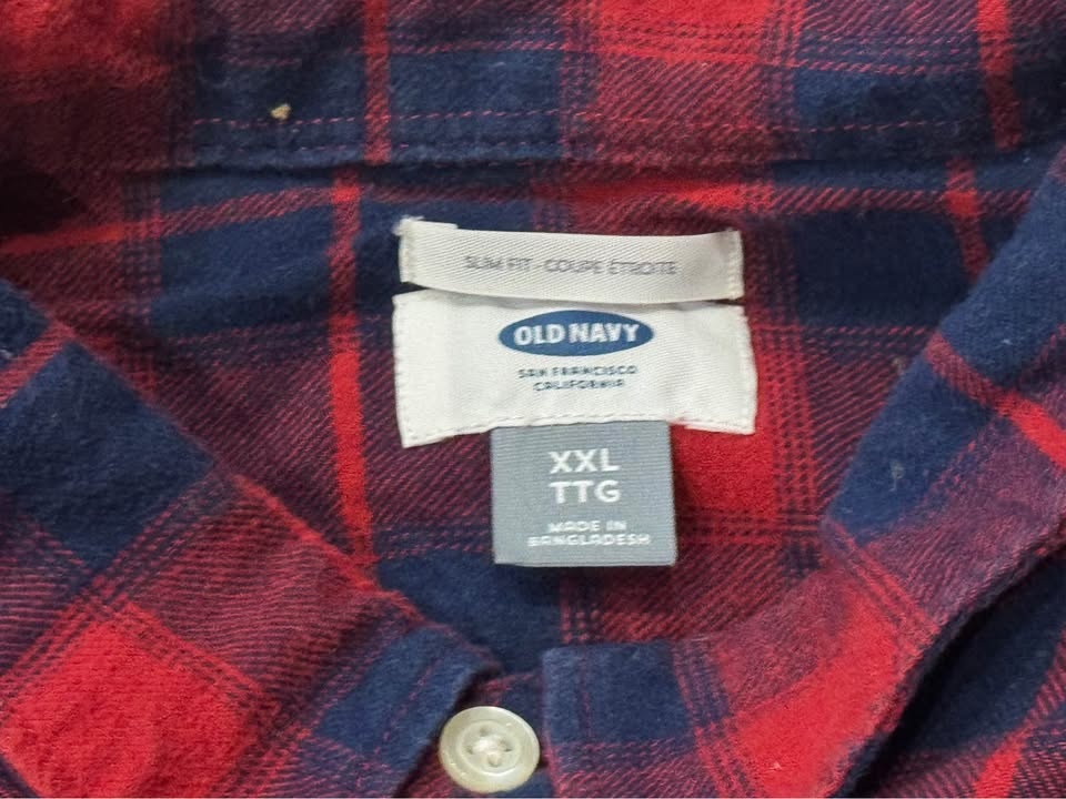 Men's OLD NAVY Flannel Plaid Shirt 2XL XXL Slim Fit - photo 2