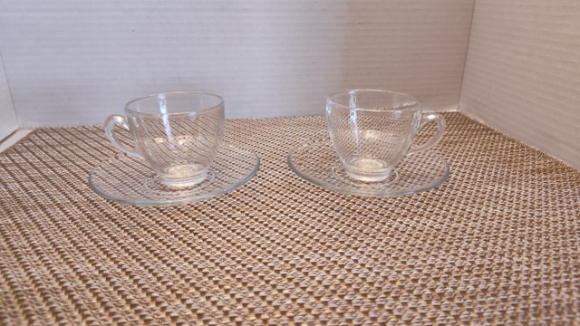2 Clear Cappuccino Cups with Saucers - Vintage