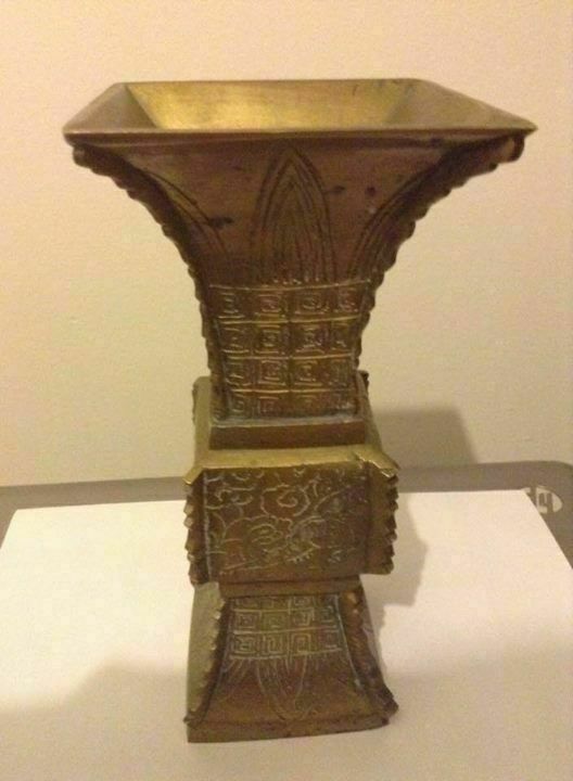 Vintage Bronze Square Zun - Heavy Solid Metal