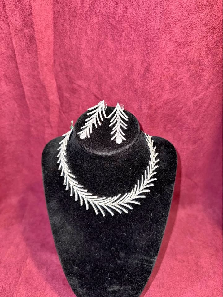 Silver plated AD diamond Necklace & Earring Set