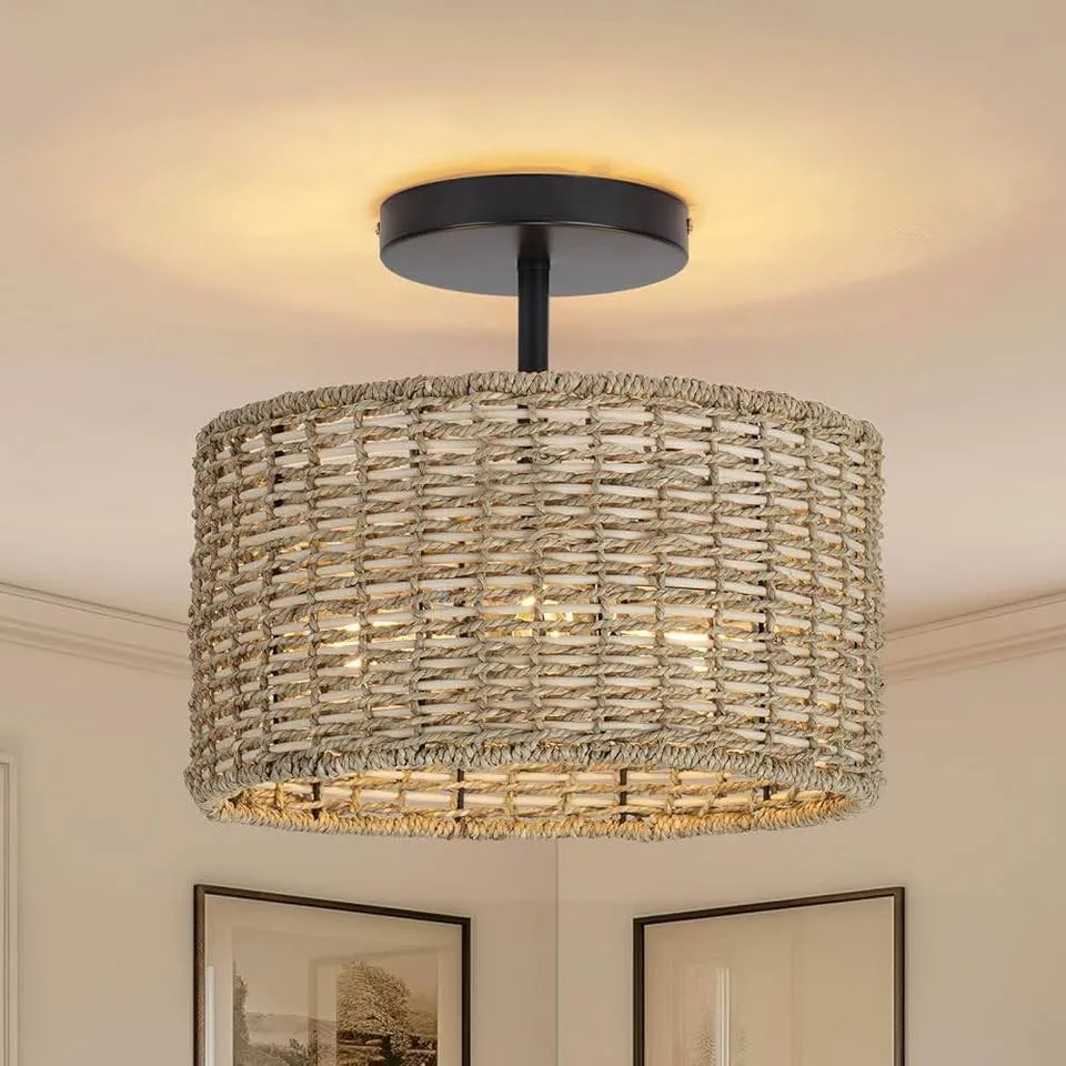 Boho Light Fixtures Ceiling Mount, 12.6" Rattan Ceiling Light 🥕 thumbnail