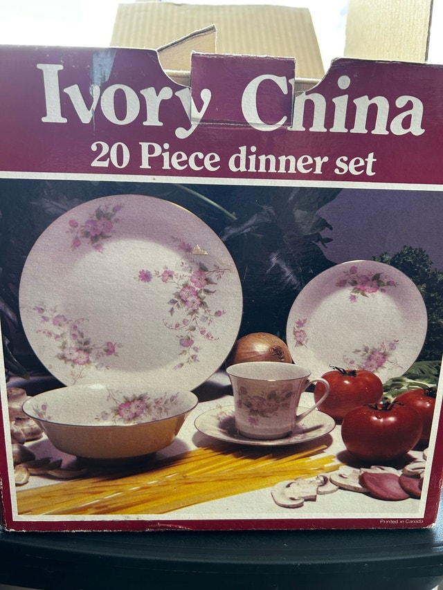 Ivory China 20 Piece Dinner Set Gold Trim