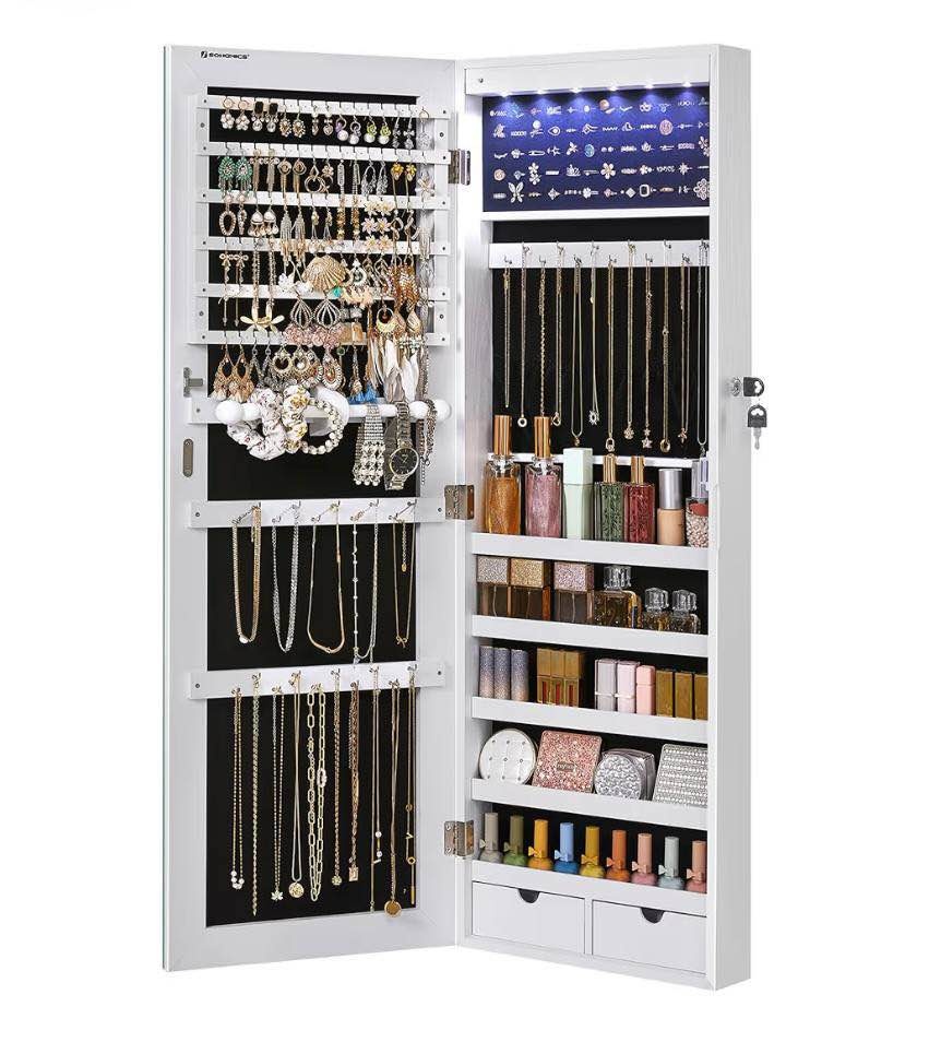 New Mirror with Hanging Jewelry Cabinet with LED Lights White - photo 4
