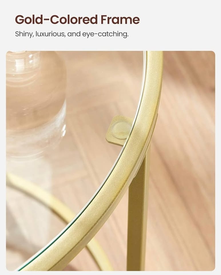 New Gold Glass Round Side Tables - Set of 2 | Glass & Gold Metal - photo 5