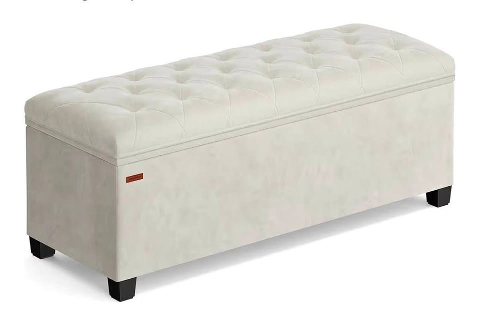🌟 New Velvet Storage Ottoman Bench – Cream White - photo 2