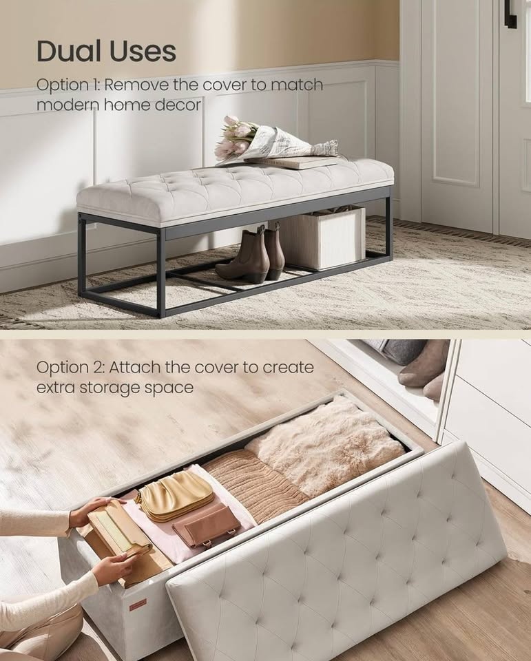 🌟 New Velvet Storage Ottoman Bench – Cream White - photo 3