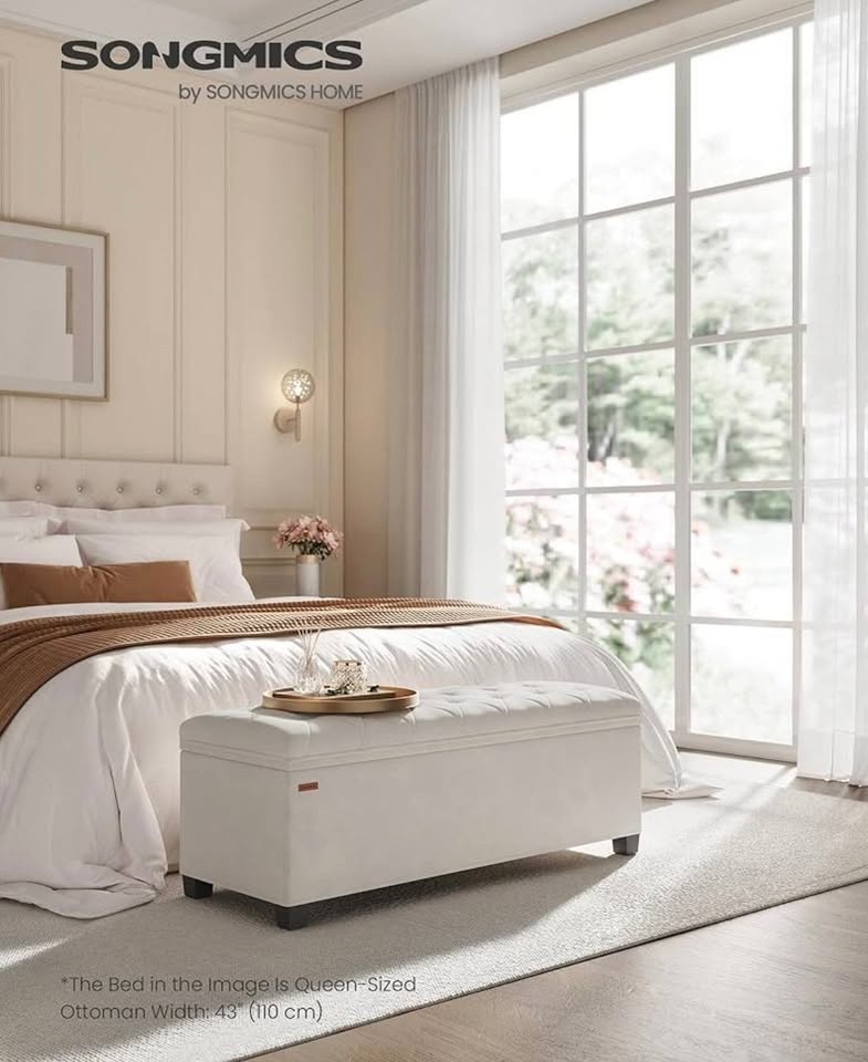 🌟 New Velvet Storage Ottoman Bench – Cream White - photo 4