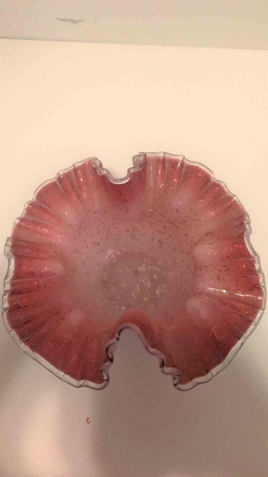 Antique Glass Brides Basket cranberry with specks of gold