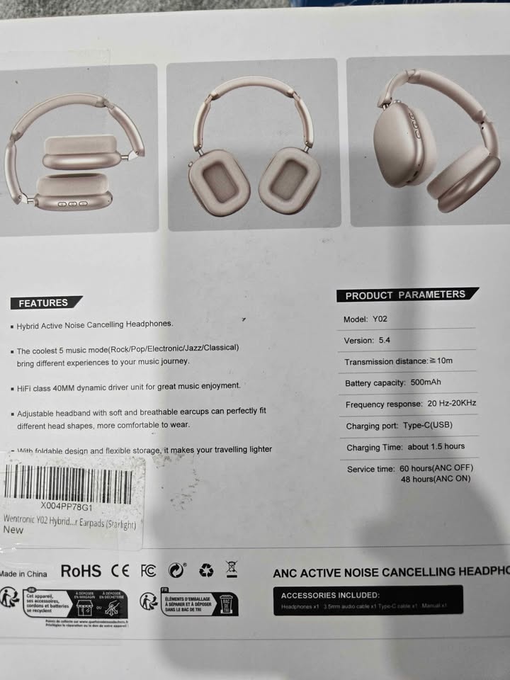 Wentronic Y02 ANC Headphones, 60H Battery, Hi-Res Audio - photo 4