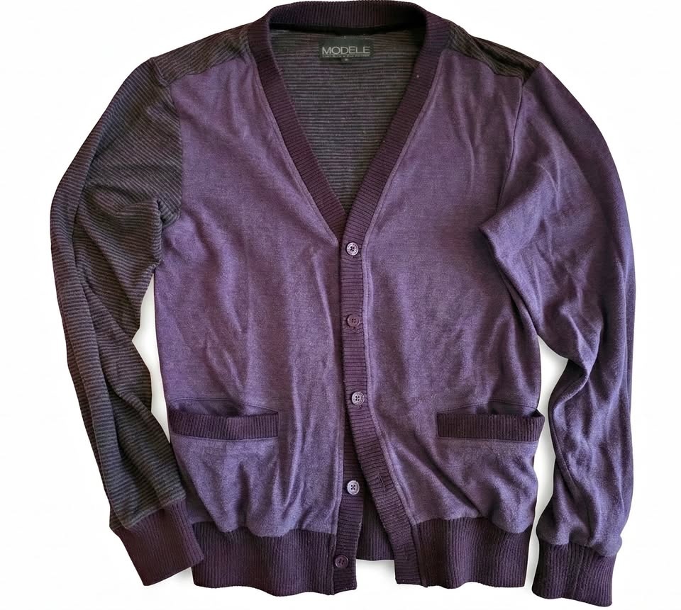Men's Color-Block Cardigan - Deep Purple & Striped Sleeves