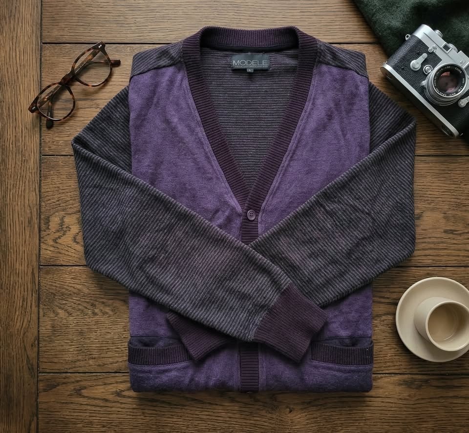 Men's Color-Block Cardigan - Deep Purple & Striped Sleeves - photo 3