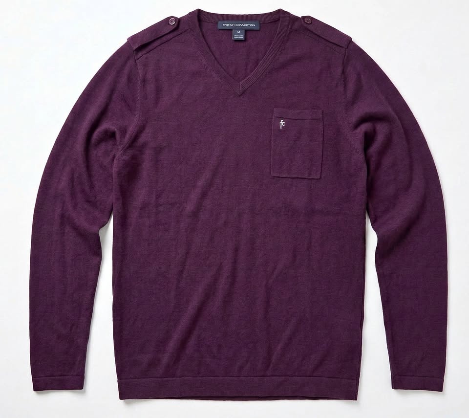 French Connection Men's V-Neck Sweater - Deep Plum - Size M