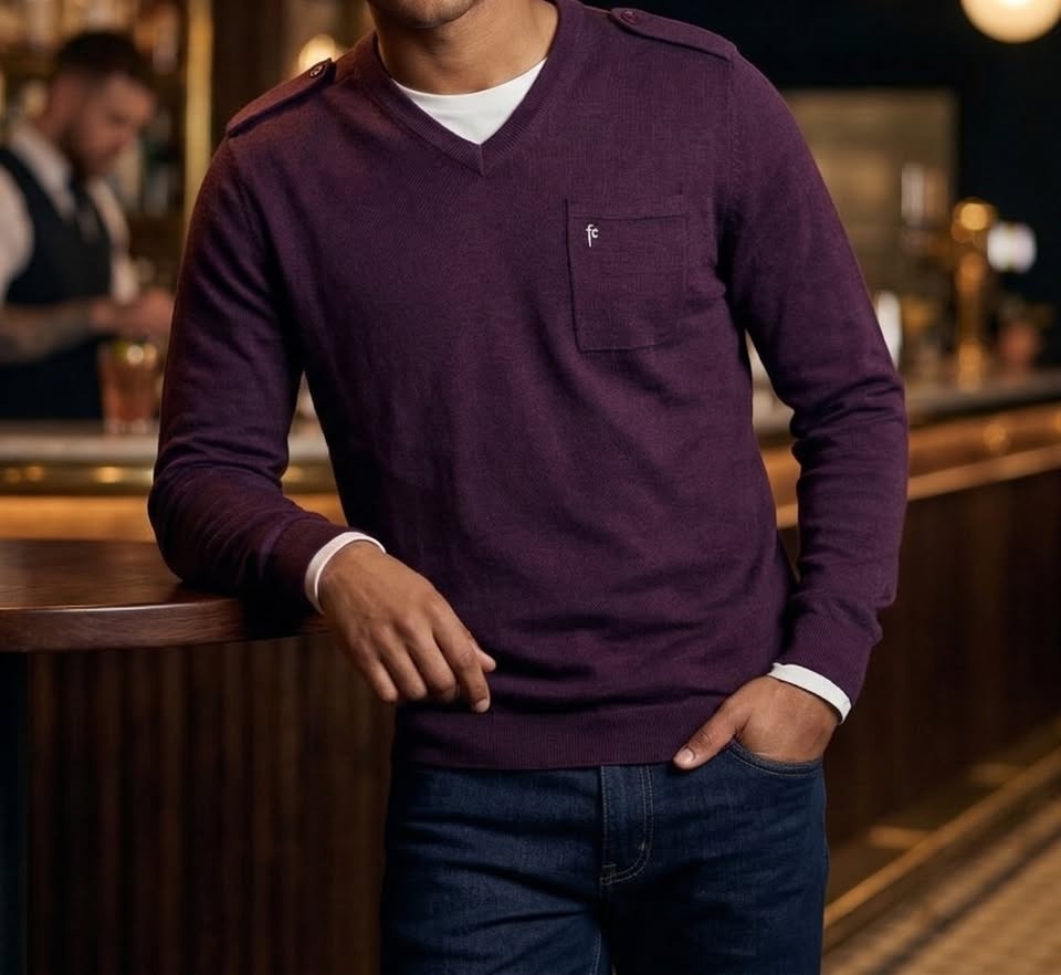 French Connection Men's V-Neck Sweater - Deep Plum - Size M - photo 2