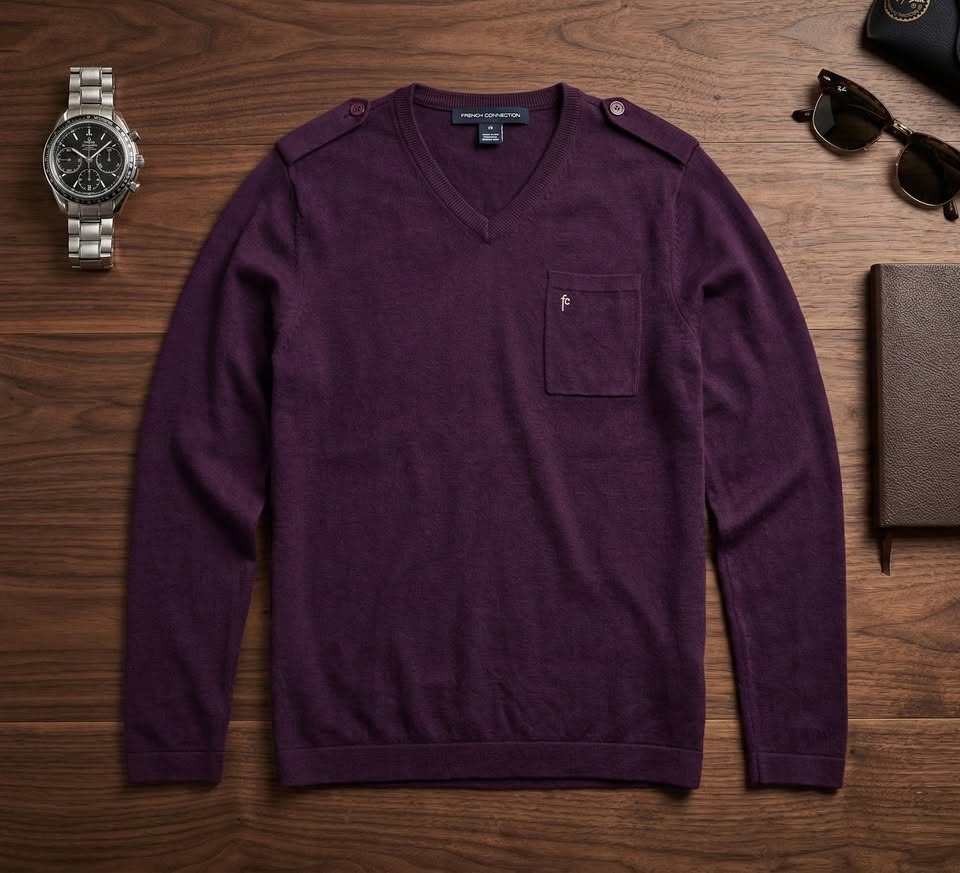 French Connection Men's V-Neck Sweater - Deep Plum - Size M - photo 4