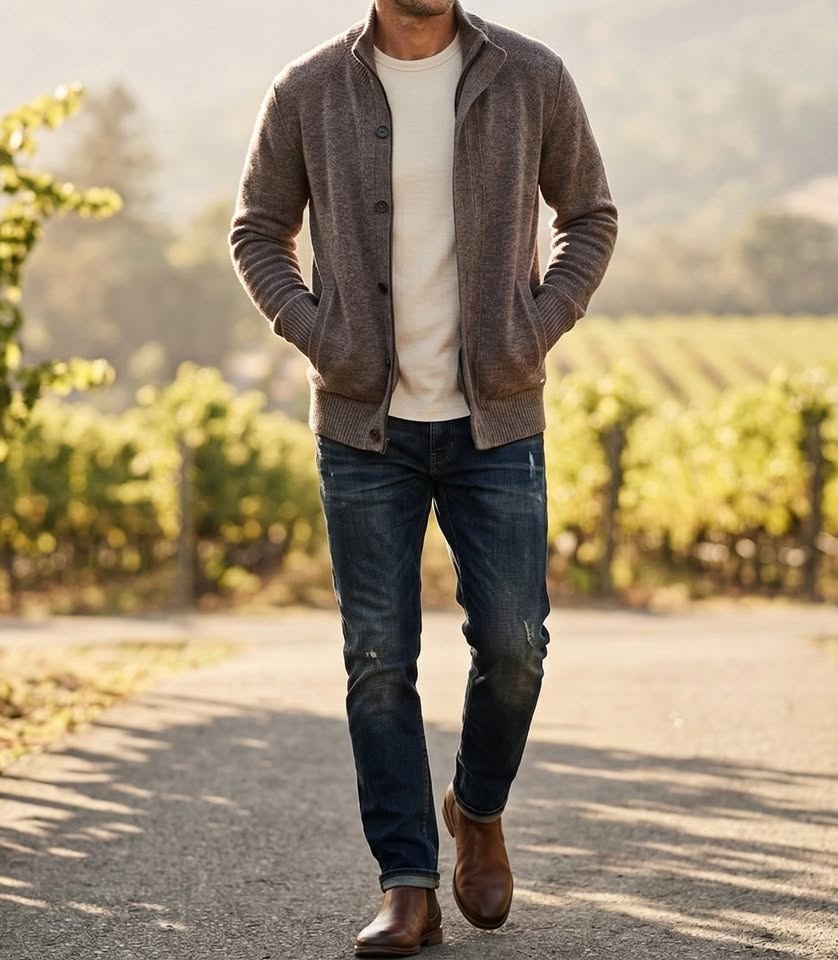 Smart Casual Heathered Knit Cardigan Jacket - Mens Heritage Styl - photo 3