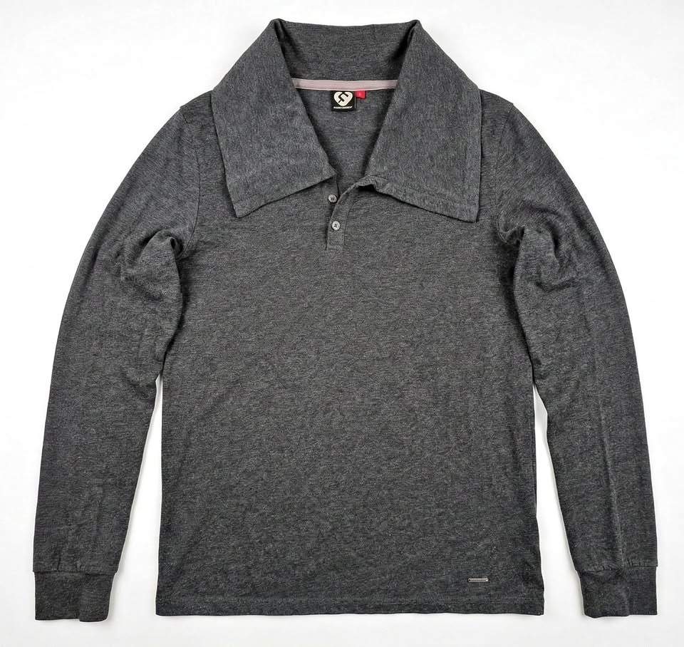 Men's Charcoal Grey Shawl-Collar Polo - Medium