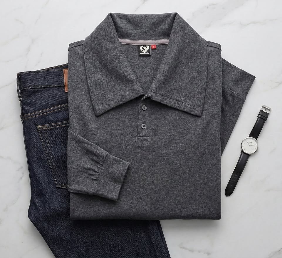 Men's Charcoal Grey Shawl-Collar Polo - Medium - photo 2