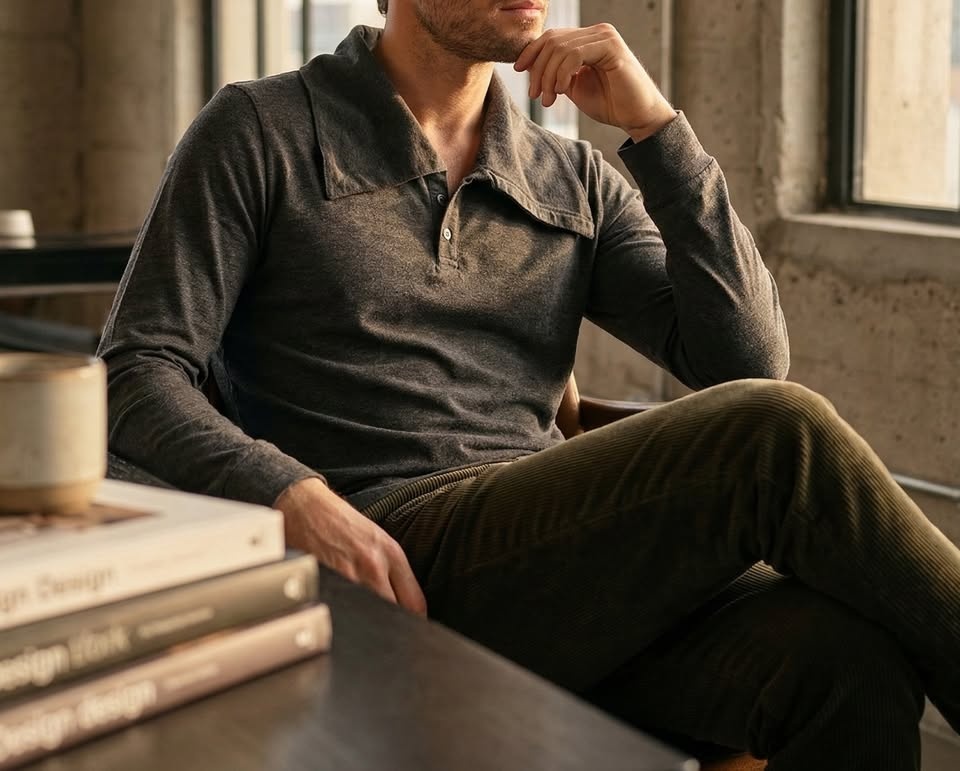 Men's Charcoal Grey Shawl-Collar Polo - Medium - photo 3