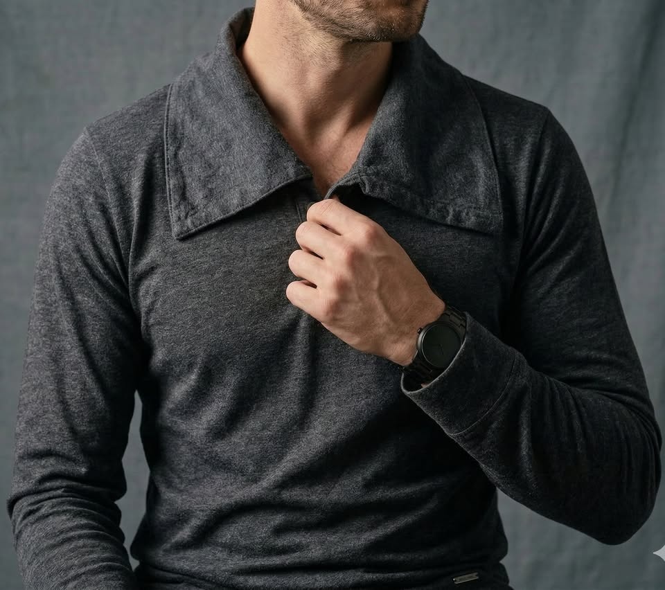 Men's Charcoal Grey Shawl-Collar Polo - Medium - photo 4