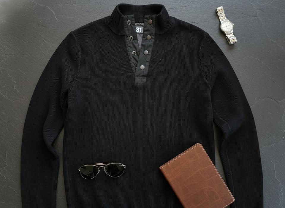 Men's Black Ribbed Quarter-Snap Mock Neck Sweater - Urban Essent - photo 3