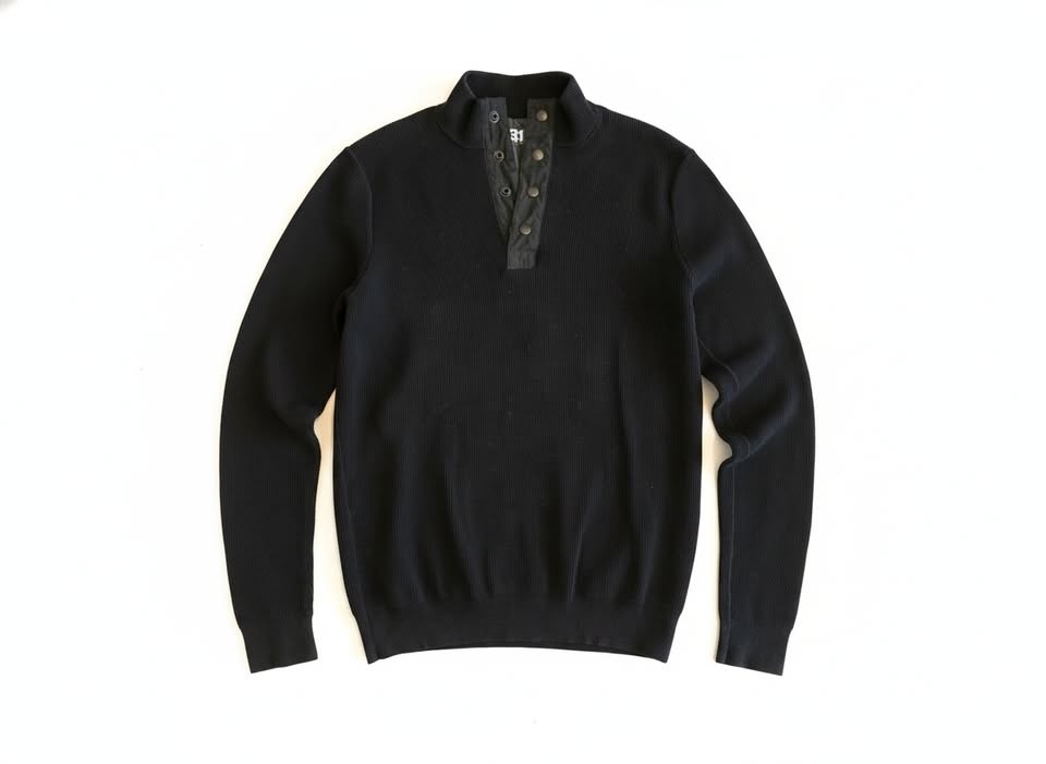 Men's Black Ribbed Quarter-Snap Mock Neck Sweater - Urban Essent