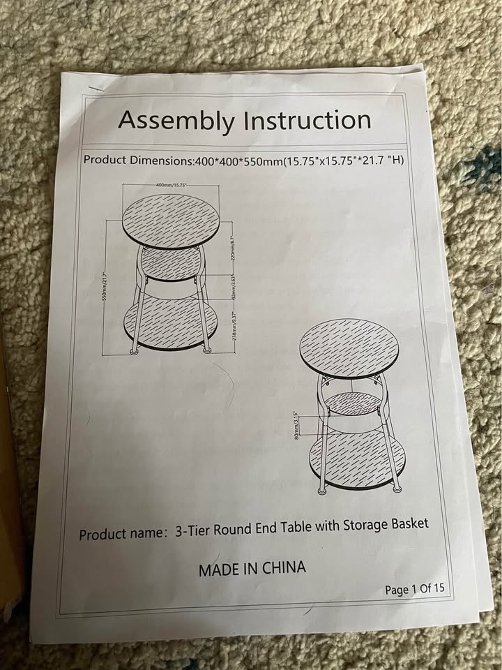 New Black 3-Tier Round End Table with Storage Basket - photo 3