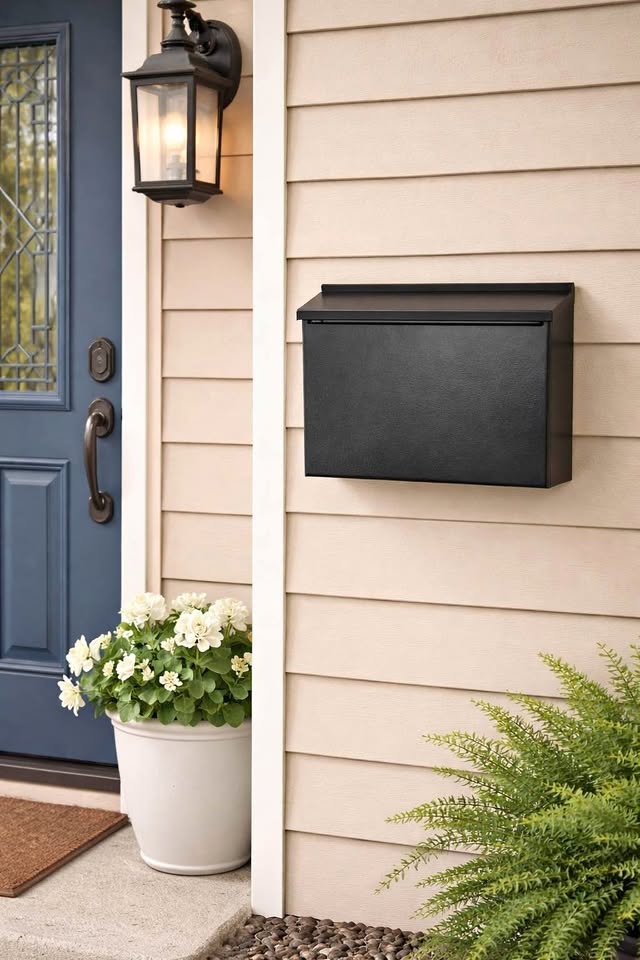 New black wall-mount mailbox