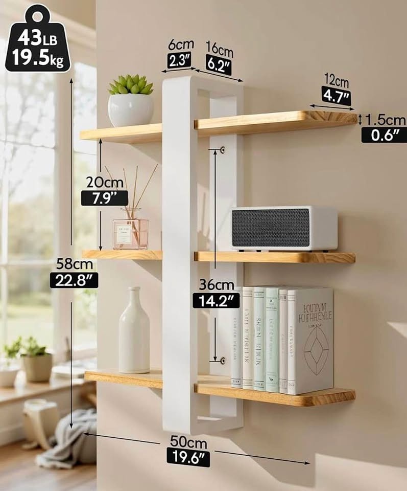 Modern Wood & White Wall Shelf - Adjustable Shelves!