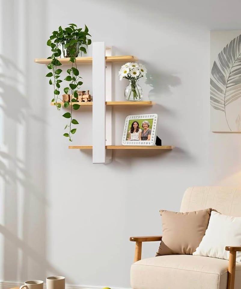 Modern Wood & White Wall Shelf - Adjustable Shelves! - photo 2