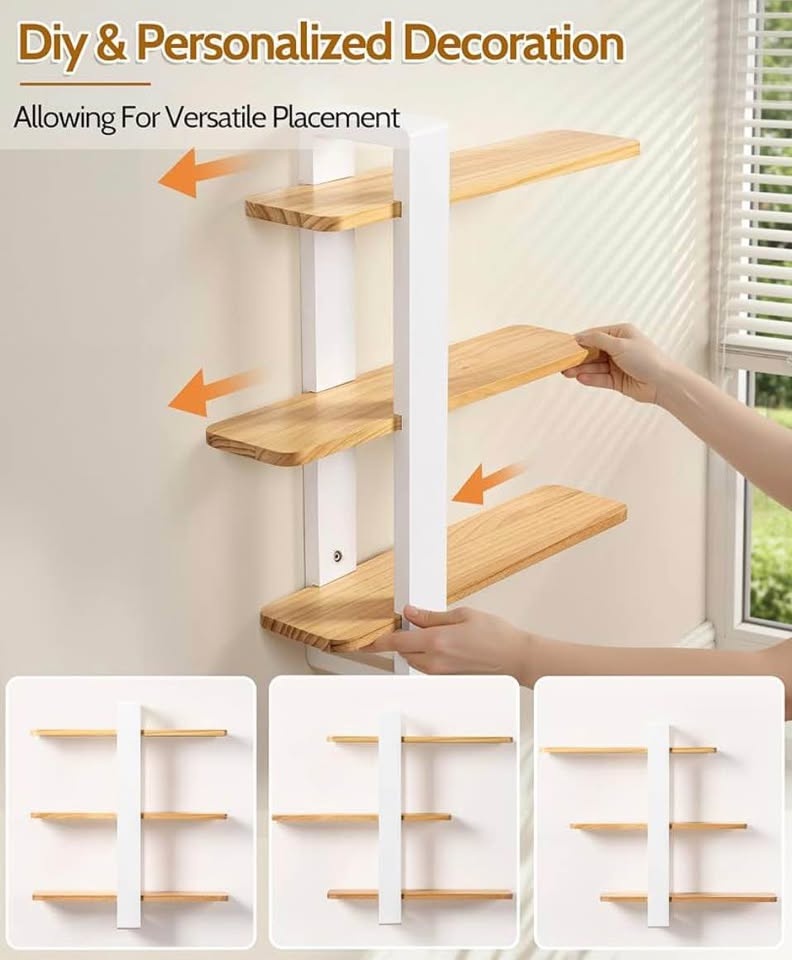 Modern Wood & White Wall Shelf - Adjustable Shelves! - photo 3