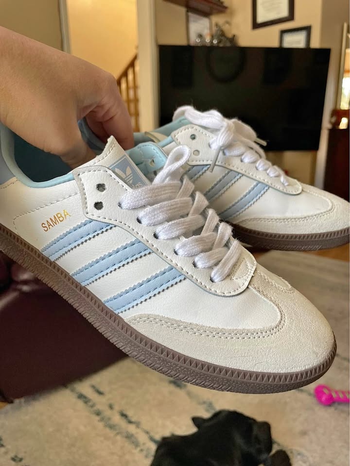 W 5.5 Adidas Samba Sneakers White Light Blue