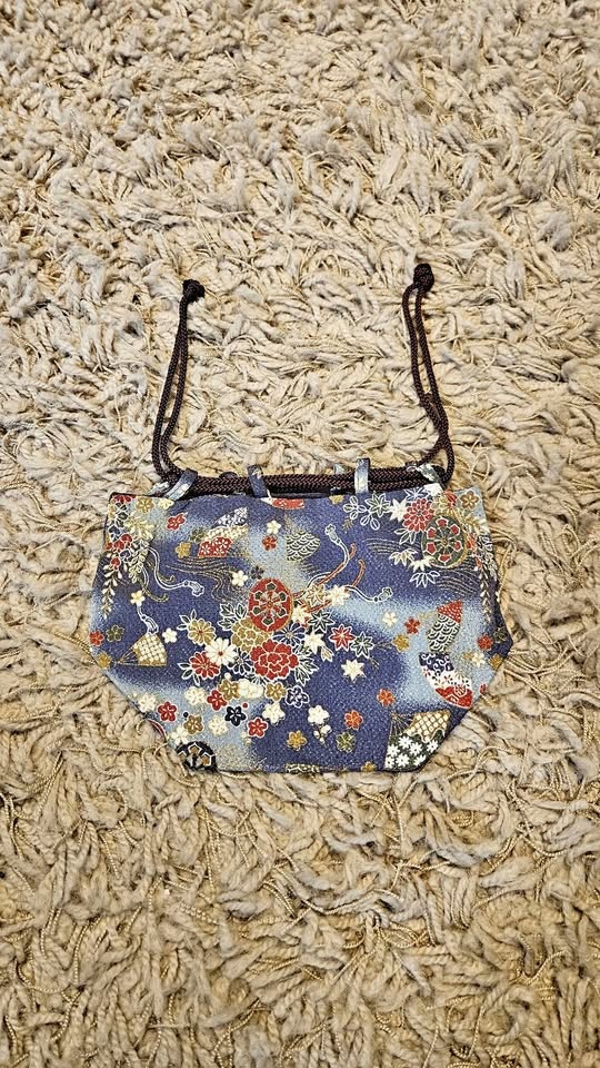 Blue Floral Drawstring Rice Pouch