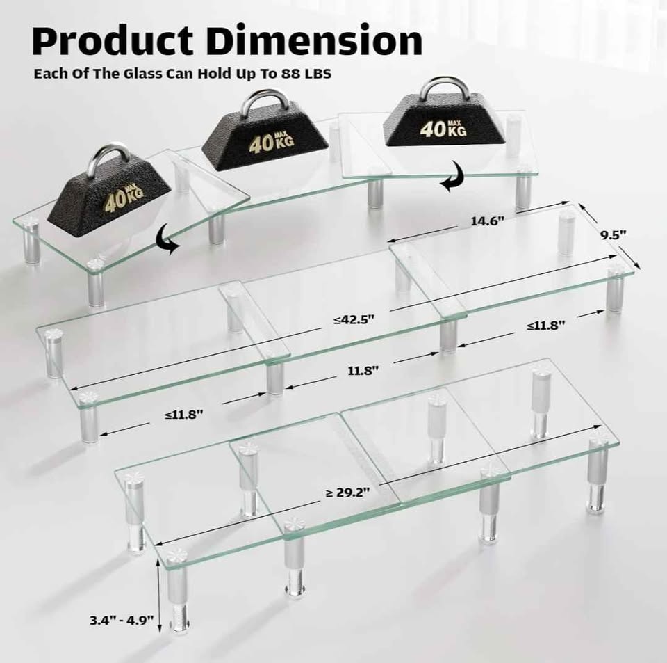 Dual Monitor Glass Desk Riser - Adjustable - photo 2