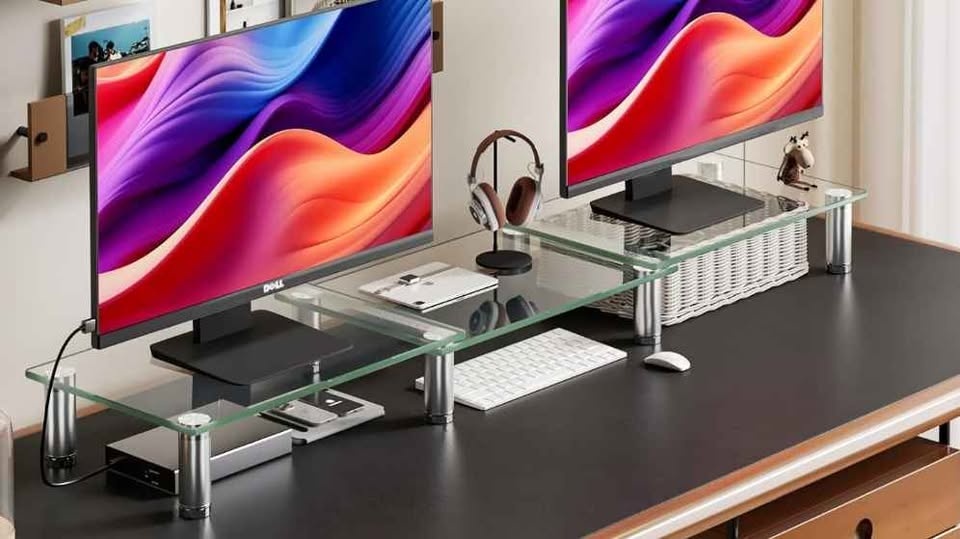 Dual Monitor Glass Desk Riser - Adjustable - photo 3