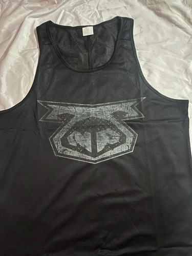 NASTY Vintage BLACK Mesh w Industrial Steel PIG Print TANK TOP S