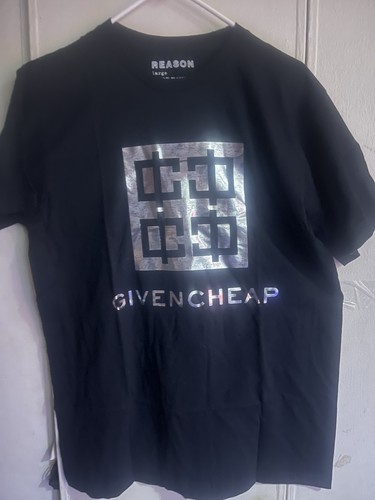 Reason Black Men's GIVENCHEAP Metallic Chrome Graphic Tee NWT LG