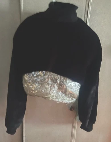 Cropped Black Sweatshirt Faux Fur Size XL - photo 2