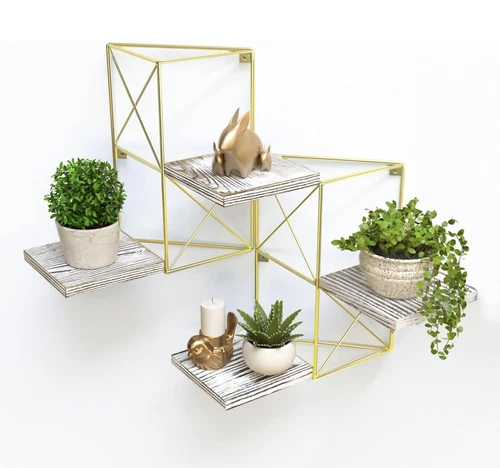 JACKCUBE DESIGNER Gold Set of 2 Wall Mount Floating Shelves