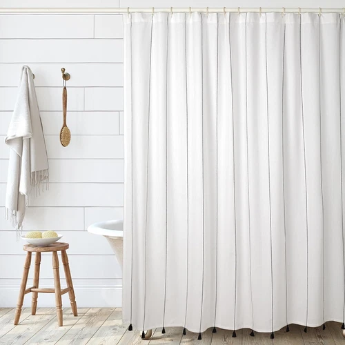 Folkulture Boho White Shower Curtain w Black Tassels - photo 4