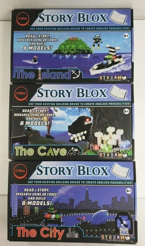 3 Brand New E-Blox Story Blox - Cave, Island, City