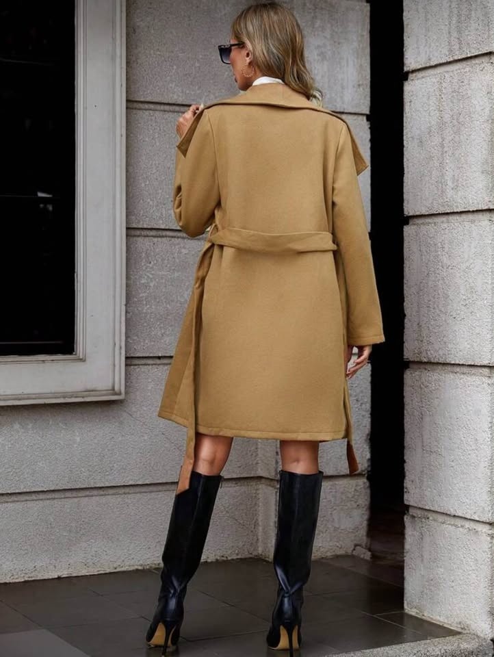 Waterfall collar belted wrap coat - photo 3