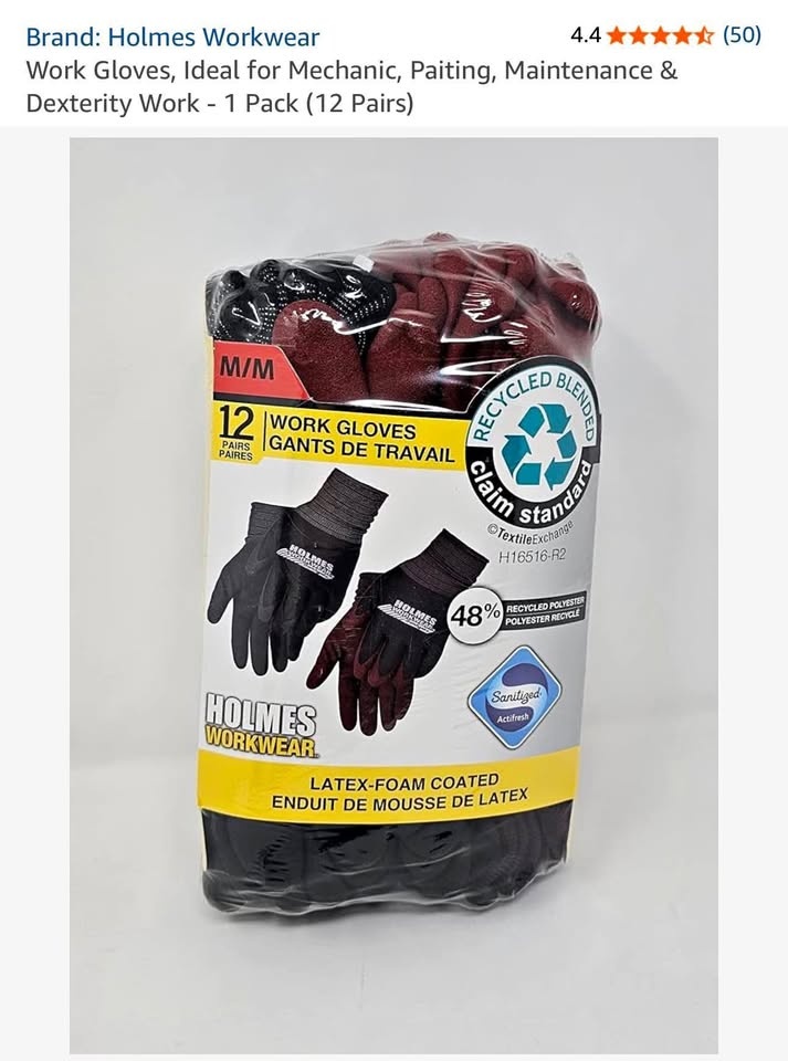 Holmes Workwear Latex-Foam Coated Work Gloves - 9 Pairs
